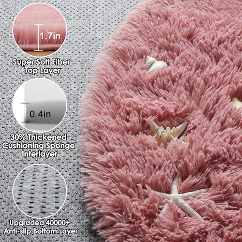 Blush Fluffy Round Rug Circle Area Rugs 4ft for Kids Girls Teen Bedroom - color: Blush, size: 4' (Round)