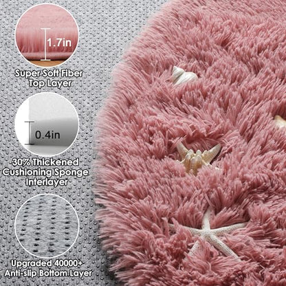 Blush Fluffy Round Rug Circle Area Rugs 4ft for Kids Girls Teen Bedroom - color: Blush, size: 4' (Round)
