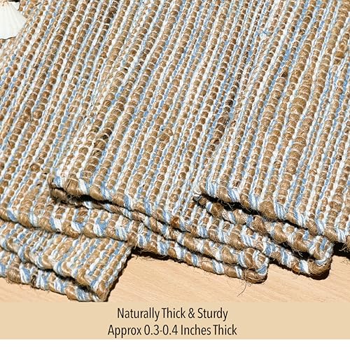 Chardin Home Natural Jute Table Runner, 13x36 Inch, Sky Blue-White - color: Natural Jute-sky Blue-white, size: 13x36 Inch.