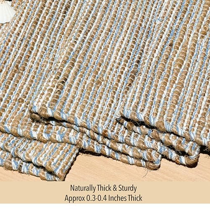 Chardin home Natural Jute Table Runner, 13x48 Inch - color: Natural Jute-sky Blue-white, size: 13x48 Inch.