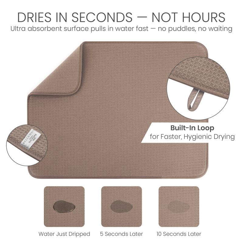 Bellemain Dish Drying Mat, Drying Matt Kitchen Counter, 17 x24 Inch -Mocha - color: Mocha, size: 17" x 24"