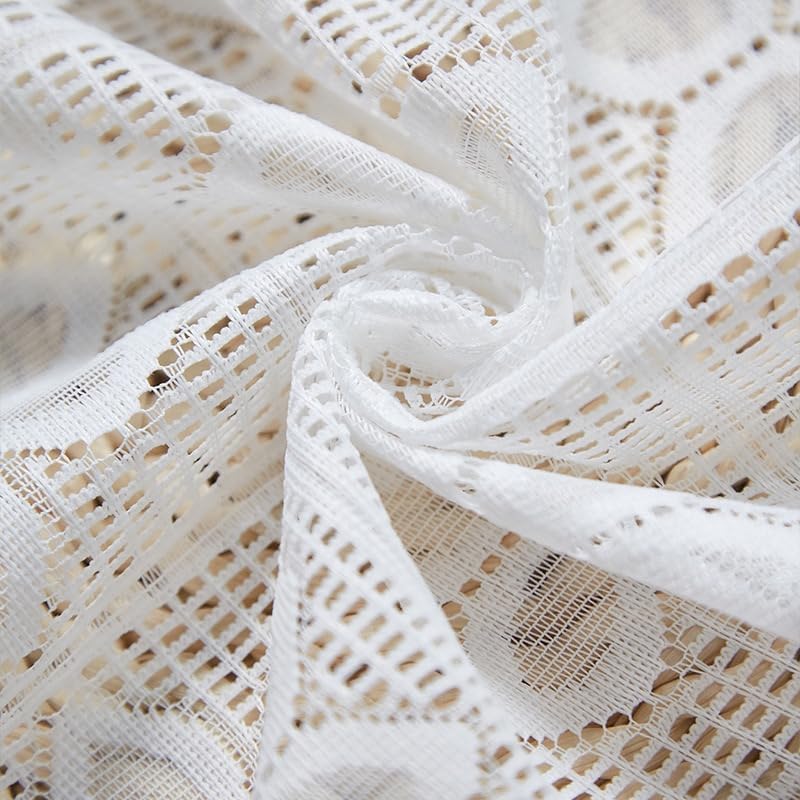 Boho Crochet Swag Curtain Valances with Tassels for Kitchen Windows, Rustic Floral Lace Macrame Curtain Toppers Semi Sheer Window Treatments for Living Room, Bathroom,Half Window, White - color: White