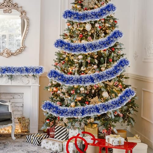 50FT Blue Christmas Tinsel Garland Christmas Tree Decoration - color: Blue White