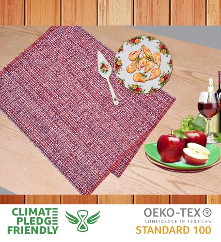 Urban Villa Two Tone Placemat Cotton Tablemat 14x20 (Set of 6) Red/Blu/Wht - color: Red/Blue/White, size: 14" x 20"