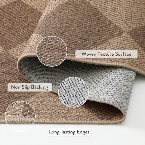 Lahome Checkered Easy Jute Outdoor Runner Rug, 2x6 Kitchen Rugs Washable - color: Nature/Checkerboard -2, size: 2' x 6' (Runner)
