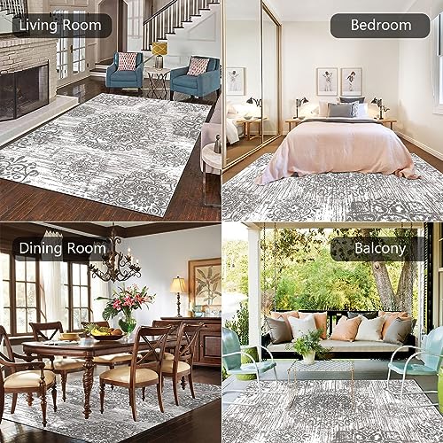 HEBE Area Rug for Living Room 5'x7', Washable Non Slip Boho Bedroom Rug - color: Grey, size: 5' x 7' (Rectangular)