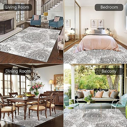 HEBE Area Rug for Living Room 5'x7', Washable Non Slip Boho Bedroom Rug - color: Grey, size: 5' x 7' (Rectangular)