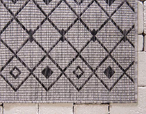 Unique Loom Outdoor Trellis Collection Area Rug - Tribal Trellis (2' x 6' 1" Runner, Gray/ Black) - color: Gray/Black, size: 2' x 6'1" (Runner)