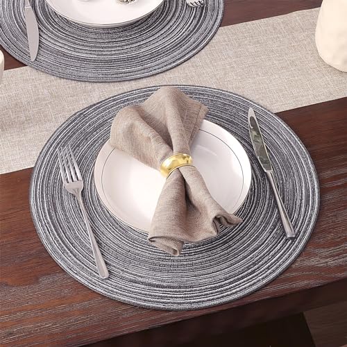 SHACOS Round Placemats Set of 4 Round Braided Placemats 15 inch Cotton Polyester Woven Table Placemats for Dining Table Holiday Party (Black Gray, 4) - color: Black Gray, size: Set of 4