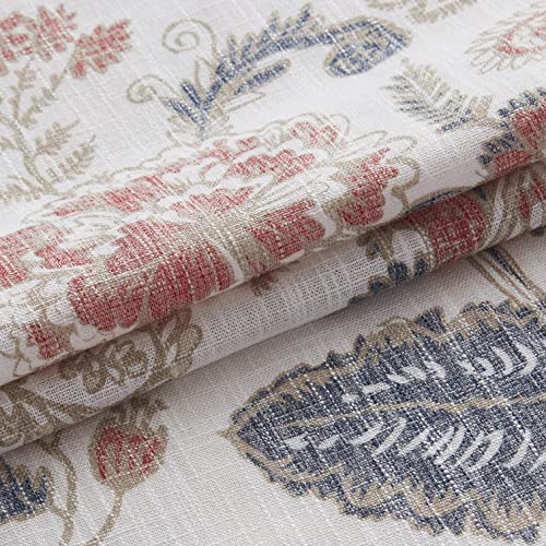 Kayne Studio Navy Red Jacobean Floral Rod Pocket Semi Sheer Curtains 95Inch - color: Navy Red, size: 52"W x 95"L (Pack of 2)