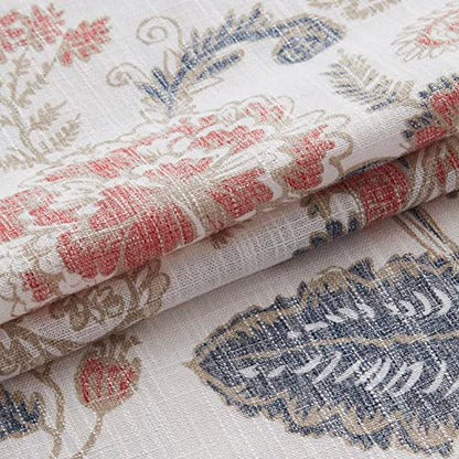 Kayne Studio Navy Red Jacobean Floral Rod Pocket Semi Sheer Curtains 95Inch - color: Navy Red, size: 52"W x 95"L (Pack of 2)