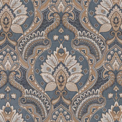 Loom and Mill European Damask Valances for Windows, Gray-Blue+Brown,54"x18" - color: Gray-blue+brown