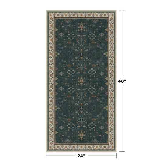 Dark Green Oushak 2x4 Entryway Rug - Modern Vintage Boho Eclectic Floral Pastel, Washable Low Pile Non-Slip Small Throw Area Rugs for Door Mat Indoor Entrance, Kitchen, Bathroom, Bedroom, Laundry - color: Dark Green, size: 2' x 4' (Rectangular)