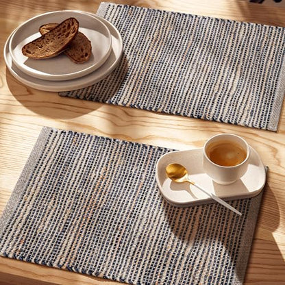 Cotton/Jute Placemats Set of 4-13x19 Inch - Natural Grey Charcoal - color: Natural - Grey Charcoal