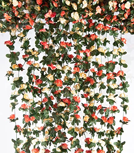 6Pcs x 8.2FT Artificial Flower Garland Rose Vine Decor, Champagne Flower - color: Spring Champagne 6pcs, 1.5" Rose Flowers, size: 8.2FT Vines