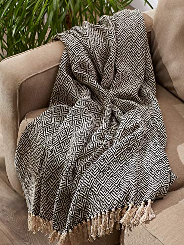 DII Diamond Throw Collection Cotton Woven, 50x60, Black - color: Black, size: 50x60"