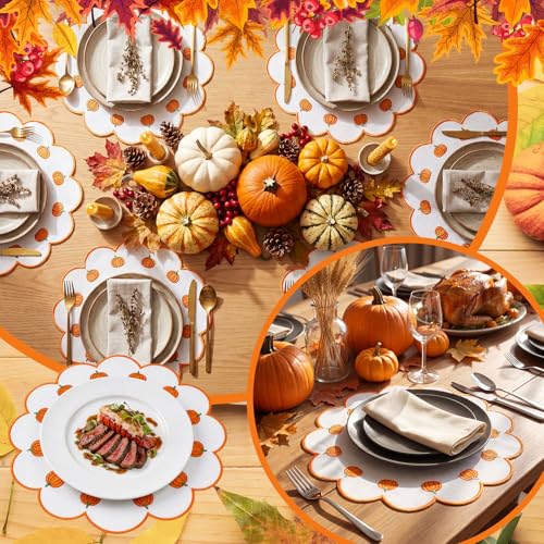 Qinyoung 6 Pcs Fall Pumpkin Placemats Orange Table Placemats, 13.8 inch - size: 13.8 Inches, style: Pumpkin