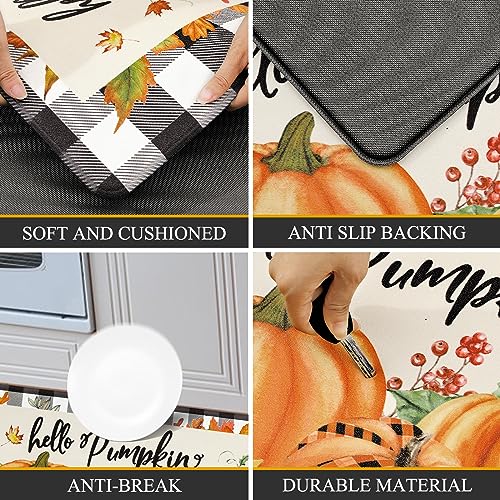 Pauwer Fall Kitchen Rugs Set of 2, Pumpkin Anti Fatigue Kitchen Mats - color: Hello Pumpkin