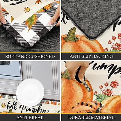 Pauwer Fall Kitchen Rugs Set of 2, Pumpkin Anti Fatigue Kitchen Mats - color: Hello Pumpkin
