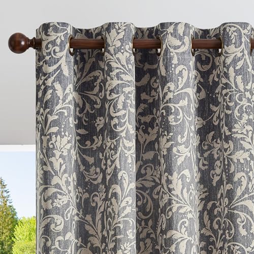 jinchan Blue Floral Curtians 63 Inch Room Darkening Grommet 2 Panels - color: *Dusty Blue, size: 50"W x 63"L (Pack of 2)