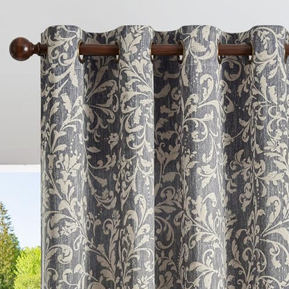 jinchan Blue Floral Curtians 108 Inch Room Darkening Grommet 2 Panels - color: *Dusty Blue, size: 50"W x 108"L (Pack of 2)