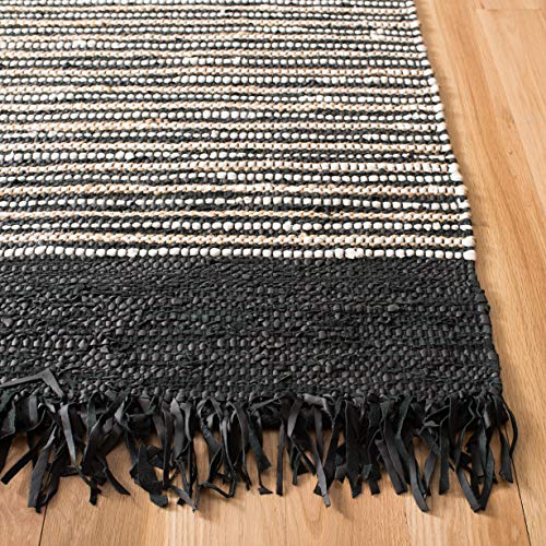 SAFAVIEH Vintage Leather Collection Accent Rug - 2'3" x 4', Black & Multi, Handmade Boho Fringe Leather, Ideal for High Traffic Areas in Entryway, Living Room, Bedroom (VTL373G) - color: Black/Multi, size: 2'3" x 4' (Rectangular)