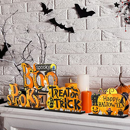 Blulu 4 Pcs Halloween Decor Indoor Wood Table Sign, Spooky - style: Spooky