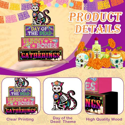 Britimes Halloween Tiered Tray Decor Set, 4 Pack, Wooden Table Sign - style: Day of The Dead