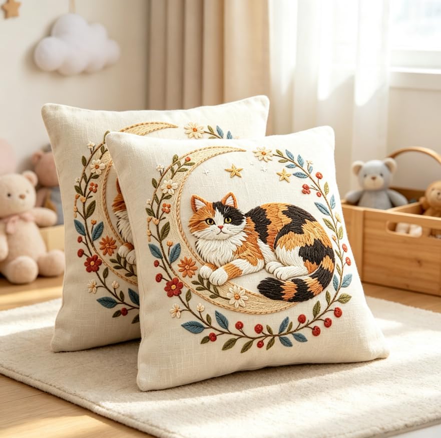 18x18 Inch Calico Cat Linen Throw Pillow Covers Set of 2 - color: A20015, size: 18" x 18" (Pack of 2)