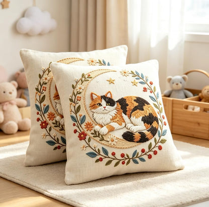 18x18 Inch Calico Cat Linen Throw Pillow Covers Set of 2 - color: A20015, size: 18" x 18" (Pack of 2)