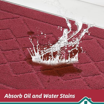BEQHAUSE Kitchen Rugs Set of 2 Non Slip Runner, 24"x36"+24"x60", Red - color: Burgundy Red, size: 24" X 36" + 24" X 60"