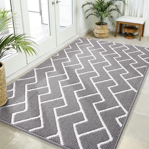OLANLY Front Door Mat 59x35, Low-Profile Easy Clean Doormat, Grey - color: Grey, size: 59" X 35"