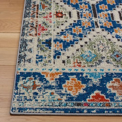 SAFAVIEH Madison Collection Runner Rug - 2' x 8', Navy & Beige, Boho Diamond Distressed Design, Non-Shedding & Easy Care, Ideal for High Traffic Areas in Living Room, Bedroom (MAD418M) - color: Navy/Beige, size: 2' x 8' (Runner)