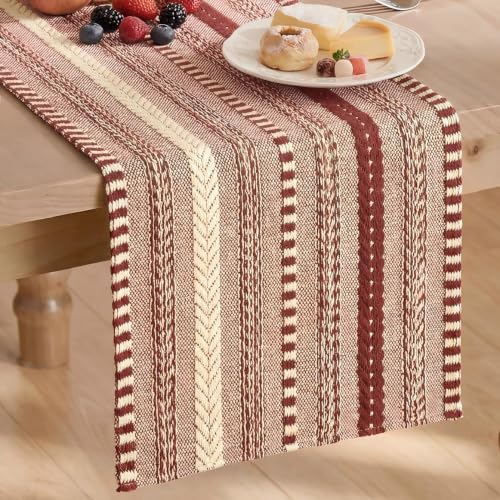 Artoid Mode Red Farmhouse Stripe Braided Table Runner 12x72 Inch - color: Red, size: 12" x 72", Table Runner