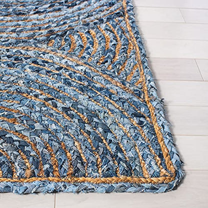SAFAVIEH Cape Cod Collection Runner Rug - 2'3" x 8', Blue & Natural, Handmade Boho Braided Circles Jute & Cotton, Ideal for High Traffic Areas in Living Room, Bedroom (CAP203M) - color: Blue/Natural, size: 2'3" x 8' (Runner)