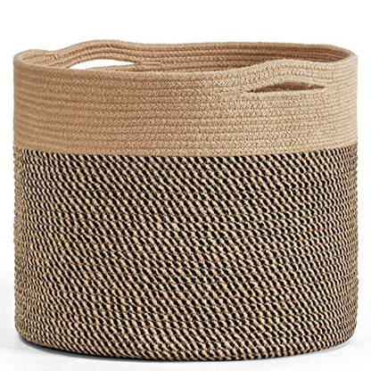 Goodpick Wicker Basket for Blankets Fit Nursery & Living Room, 45L - color: Black & Jute, size: 15.8x15.8x13.8 Inch (Pack of 1)