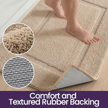 DEXI Bath Mat 24x16, Soft Absorbent Bathroom Rugs Non Slip, Beige - color: Beige, size: 24" X 16" (Rectangular)