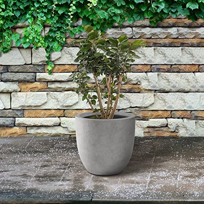 Kante Large Round Curved Pale Gray Concrete Planter 16.5" Dia, Outdoor - color: Natural Concrete, size: 16.5"d