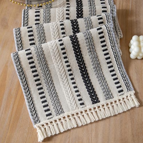 Caflife Black and Beige Woven Rustic Boho Table Runner 60 Inchs Long - color: Black, size: 13x60Inch