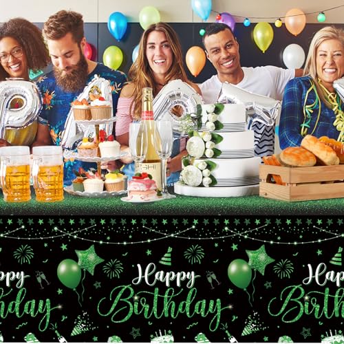 Tudomro 3 Pcs Plastic Happy Birthday Party Tablecloths,Black Green - color: Black Green