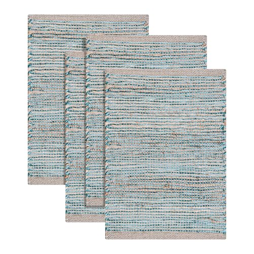 Cotton/Jute Placemats Set of 4-13x19 Inch,Natural-Aqua Turquoise - color: Natural - Aqua Turquoise