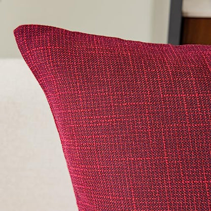 Kevin Textile Supersoft Faux Linen Square Christmas Throw Cushion Cover Pillowcase, Hidden Zipper, 18x18 inch(2 Piece, Burgundy) - color: Burgundy, size: 18" x 18" (Pack of 2)