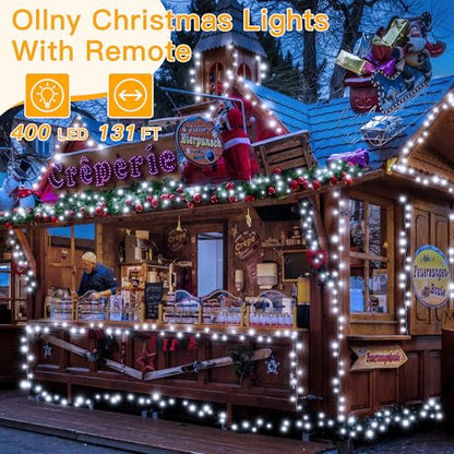 Ollny Christmas Lights 400LED 131FT, Cool White Fairy Lights with Remote - color: Cool White, size: 400 LEDs