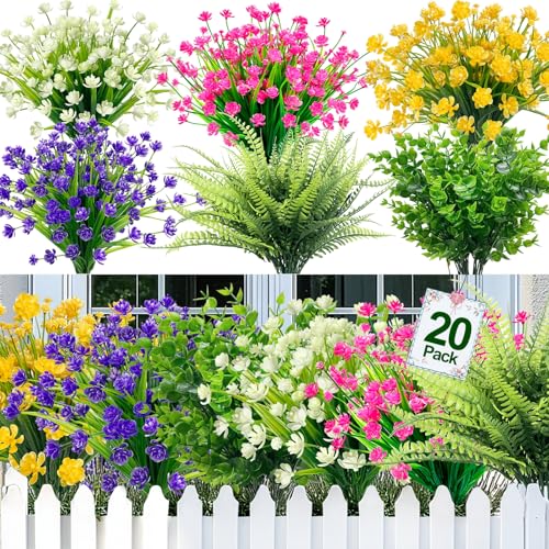 20 Bundles Artificial Flowers for Outdoors, Summer Spring Grass Camellia - color: Mixed 6 Styles 2, size: 20 Bundles