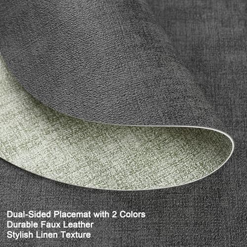 Myir JUN 14" Round Placemats Set of 4, Reversible Dual-Color Place Mats - color: Gray Grass Green