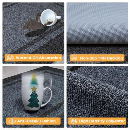 Kitchen Rugs 24" x 36", Non-Slip Kitchen Mats, Bluish Grey & Charcoal - color: Bluish Grey & Charcoal, size: 24" X 36"