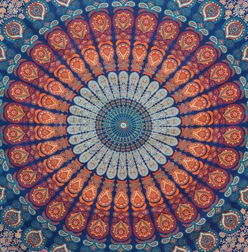 Bless International-Cotton-Blockbuster-Handmade-Mandala-Tapestry - color: Blockbuster, size: 90"L x 84"W