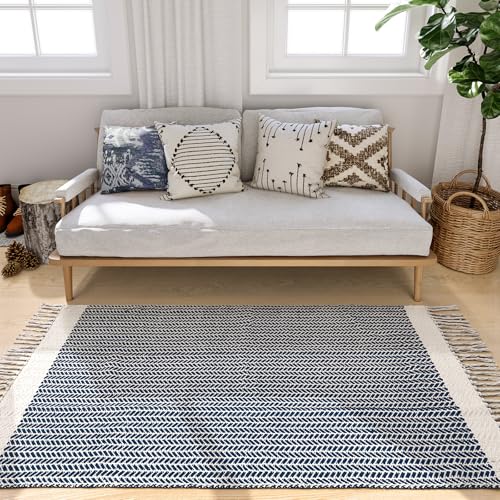 Lahome Boho Bathroom Rugs, 3x5 Washable Area Rug for Kitchen Bedroom Entry - color: Navy Blue, size: 3' x 5' (Rectangular)