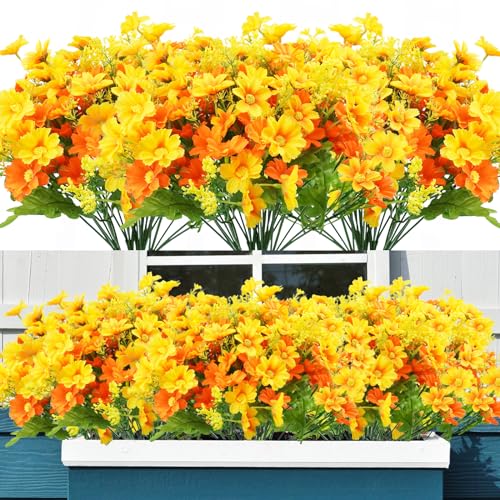 Uieke Artificial Fake Flowers, 24 Bundles Daisy Mums Flowers for Outdoor - color: Yellow,orange, size: 24