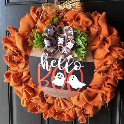 Halloween Ghost Wreath, Wooden Halloween Ghost Door Sign Wreath Decorations for Front Door Hanger